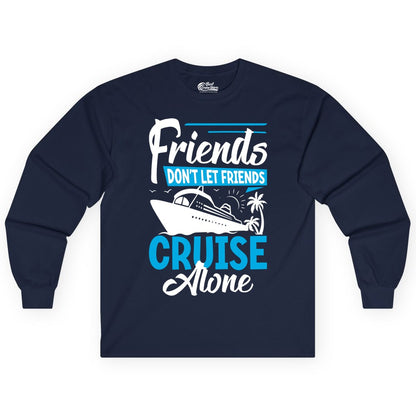 Friends Cruise Shirt - Fun Tropical Matching Cruise Group Tee (Long Sleeve) in Navy - Friends Cruise Shirt - Tropical Palm Trees and Cruise Ship Vacation