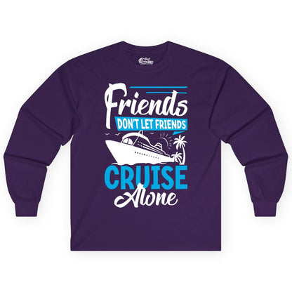Friends Cruise Shirt - Fun Tropical Matching Cruise Group Tee (Long Sleeve) in Purple - Friends Cruise Shirt - Tropical Palm Trees and Cruise Ship Vacation