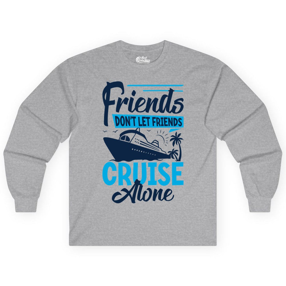 Friends Cruise Shirt - Fun Tropical Matching Cruise Group Tee (Long Sleeve) in Sport Grey - Friends Cruise Shirt - Tropical Palm Trees and Cruise Ship Vacation