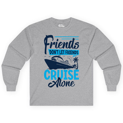 Friends Cruise Shirt - Fun Tropical Matching Cruise Group Tee (Long Sleeve) in Sport Grey - Friends Cruise Shirt - Tropical Palm Trees and Cruise Ship Vacation