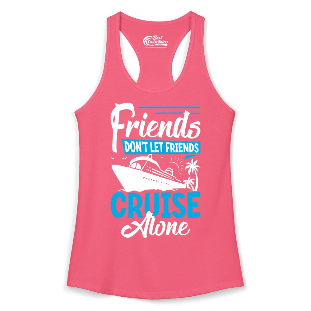 Friends Cruise Shirt - Fun Tropical Matching Cruise Group Tee (Ladies Tank) in Hot Pink - Friends Cruise Shirt - Tropical Palm Trees and Cruise Ship Vacation