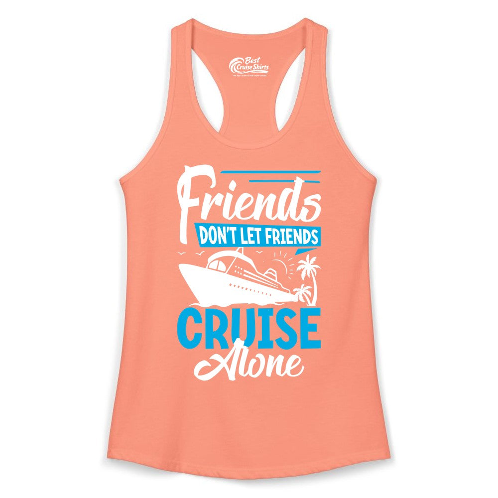 Friends Cruise Shirt - Fun Tropical Matching Cruise Group Tee (Ladies Tank) in Solid Light Orange - Friends Cruise Shirt - Tropical Palm Trees and Cruise Ship Vacation