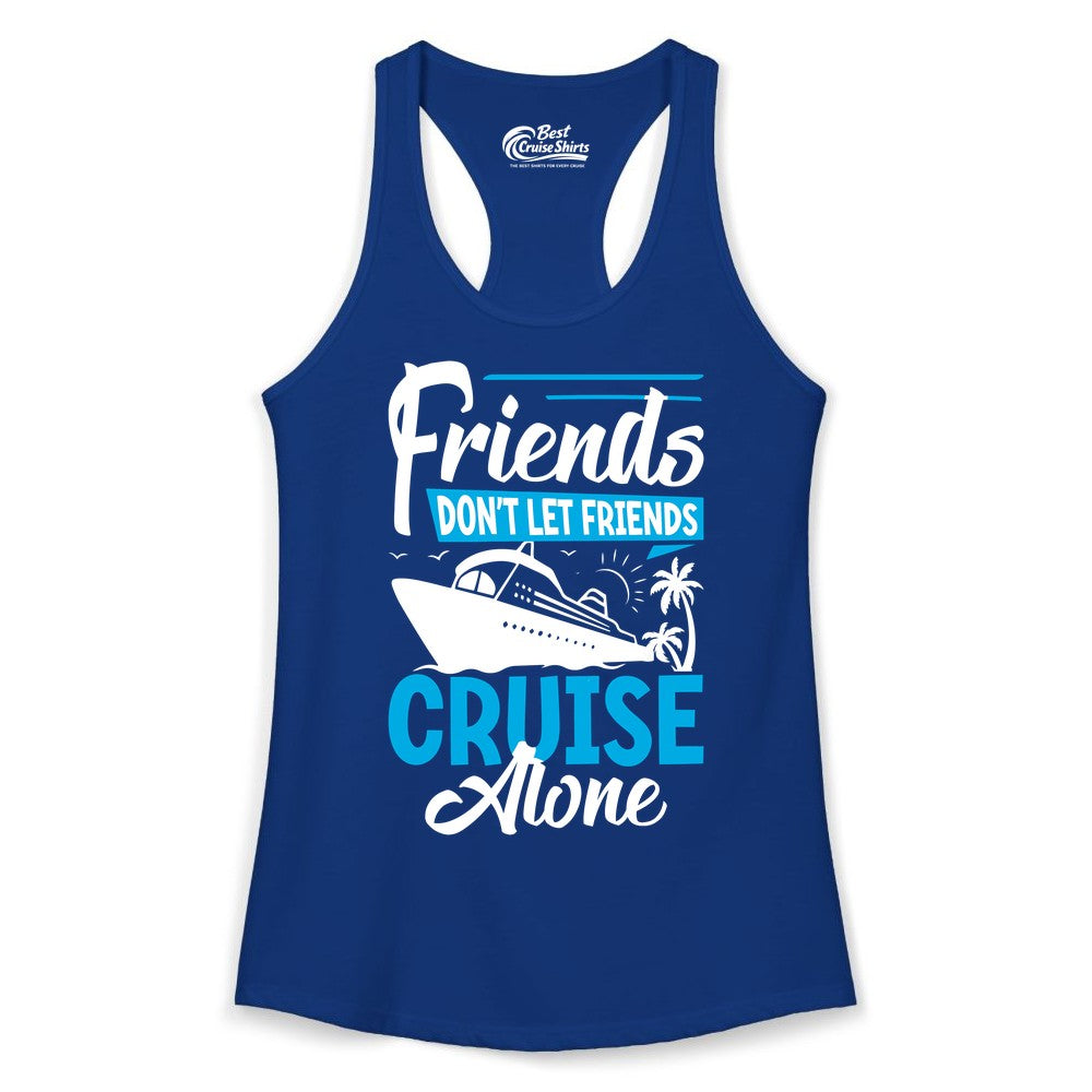 Friends Cruise Shirt - Fun Tropical Matching Cruise Group Tee (Ladies Tank) in Solid Royal - Friends Cruise Shirt - Tropical Palm Trees and Cruise Ship Vacation