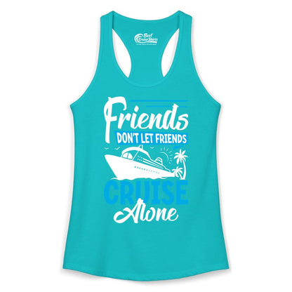 Friends Cruise Shirt - Fun Tropical Matching Cruise Group Tee (Ladies Tank) in Tahiti Blue - Friends Cruise Shirt - Tropical Palm Trees and Cruise Ship Vacation