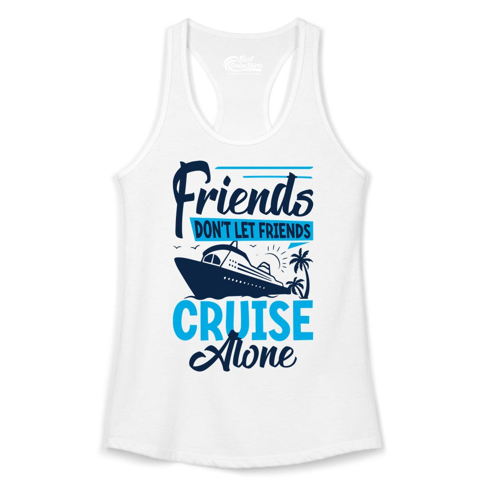 Friends Cruise Shirt - Fun Tropical Matching Cruise Group Tee (Ladies Tank) in White - Friends Cruise Shirt - Tropical Palm Trees and Cruise Ship Vacation
