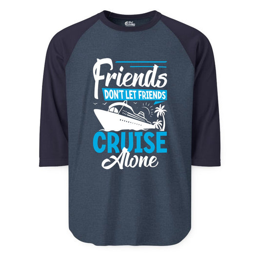 Friends Cruise Shirt - Fun Tropical Matching Cruise Group Tee (Raglan) in Heather DenimNavy - Friends Cruise Shirt - Tropical Palm Trees and Cruise Ship Vacation