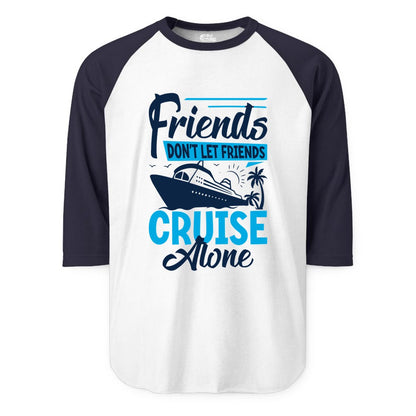 Friends Cruise Shirt - Fun Tropical Matching Cruise Group Tee (Raglan) in WhiteNavy - Friends Cruise Shirt - Tropical Palm Trees and Cruise Ship Vacation