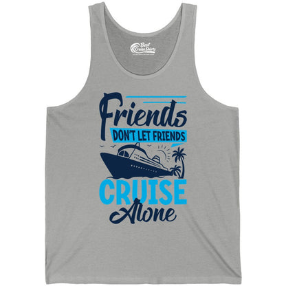 Friends Cruise Shirt - Fun Tropical Matching Cruise Group Tee (Tank Top) in Athletic Heather - Friends Cruise Shirt - Tropical Palm Trees and Cruise Ship Vacation