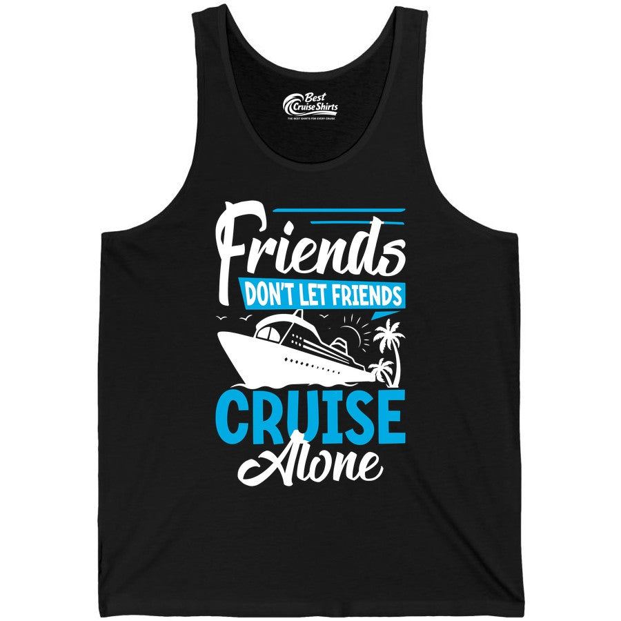 Friends Cruise Shirt - Fun Tropical Matching Cruise Group Tee (Tank Top) in Black - Friends Cruise Shirt - Tropical Palm Trees and Cruise Ship Vacation