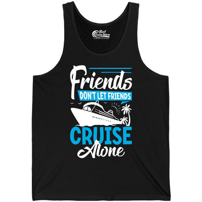 Friends Cruise Shirt - Fun Tropical Matching Cruise Group Tee (Tank Top) in Black - Friends Cruise Shirt - Tropical Palm Trees and Cruise Ship Vacation