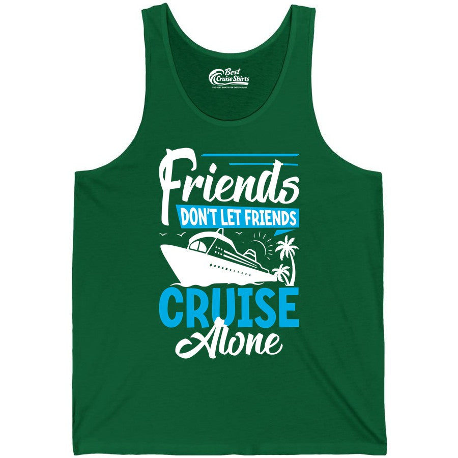 Friends Cruise Shirt - Fun Tropical Matching Cruise Group Tee (Tank Top) in Kelly - Friends Cruise Shirt - Tropical Palm Trees and Cruise Ship Vacation