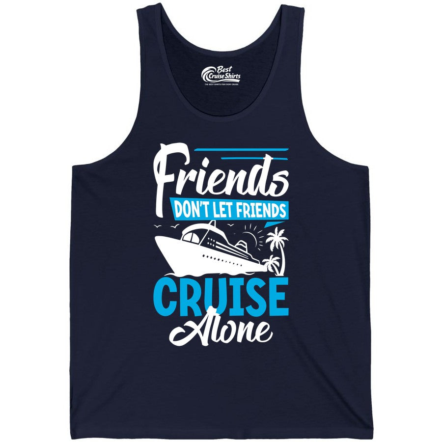 Friends Cruise Shirt - Fun Tropical Matching Cruise Group Tee (Tank Top) in Navy - Friends Cruise Shirt - Tropical Palm Trees and Cruise Ship Vacation