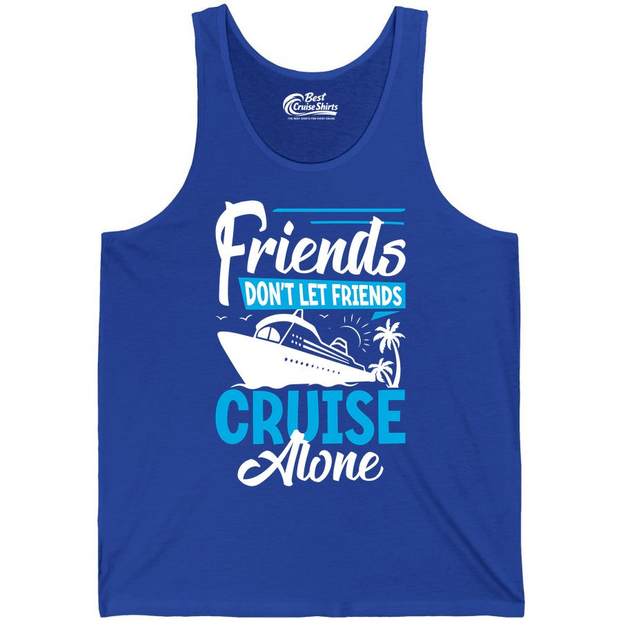 Friends Cruise Shirt - Fun Tropical Matching Cruise Group Tee (Tank Top) in True Royal - Friends Cruise Shirt - Tropical Palm Trees and Cruise Ship Vacation