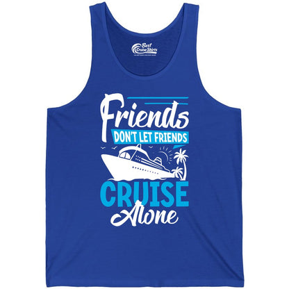 Friends Cruise Shirt - Fun Tropical Matching Cruise Group Tee (Tank Top) in True Royal - Friends Cruise Shirt - Tropical Palm Trees and Cruise Ship Vacation