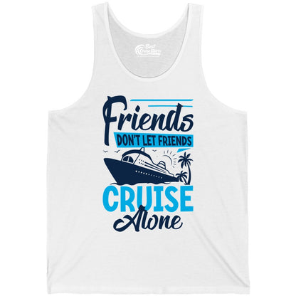 Friends Cruise Shirt - Fun Tropical Matching Cruise Group Tee (Tank Top) in White - Friends Cruise Shirt - Tropical Palm Trees and Cruise Ship Vacation