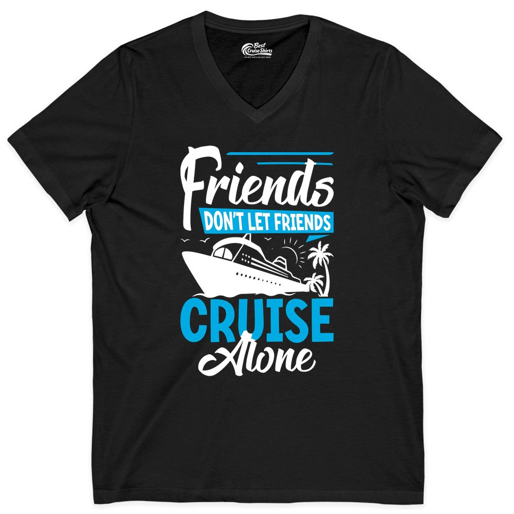 Friends Cruise Shirt - Fun Tropical Matching Cruise Group Tee (V-Neck) in Black - Friends Cruise Shirt - Tropical Palm Trees and Cruise Ship Vacation