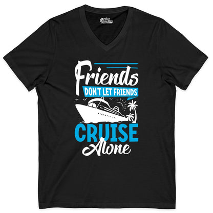 Friends Cruise Shirt - Fun Tropical Matching Cruise Group Tee (V-Neck) in Black - Friends Cruise Shirt - Tropical Palm Trees and Cruise Ship Vacation
