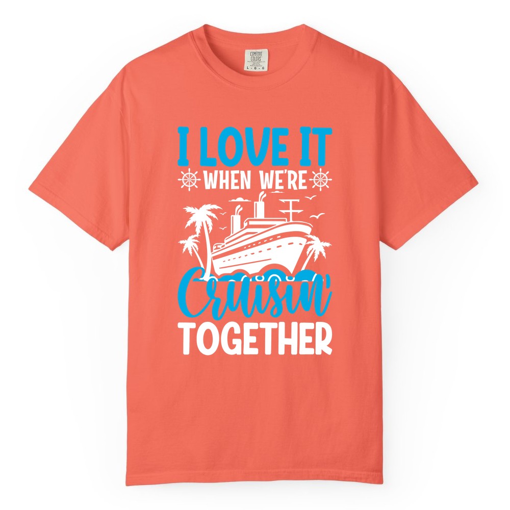 Cruising Together Shirt - Family Cruise Vacation Apparel for Groups (Comfort Color) in Bright Salmon - Cruisin Together Shirt - Cruise Ship Palm Trees Nautical Group Tee