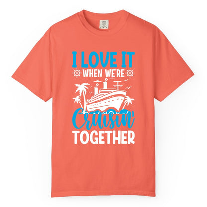 Cruising Together Shirt - Family Cruise Vacation Apparel for Groups (Comfort Color) in Bright Salmon - Cruisin Together Shirt - Cruise Ship Palm Trees Nautical Group Tee