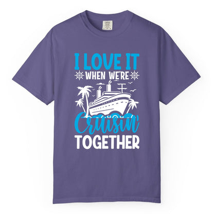 Cruising Together Shirt - Family Cruise Vacation Apparel for Groups (Comfort Color) in Grape - Cruisin Together Shirt - Cruise Ship Palm Trees Nautical Group Tee