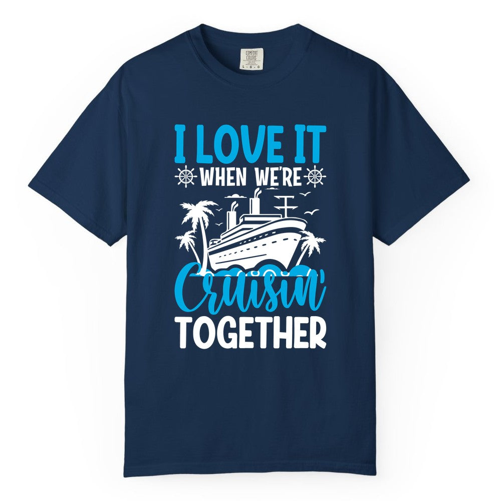 Cruising Together Shirt - Family Cruise Vacation Apparel for Groups (Comfort Color) in Navy - Cruisin Together Shirt - Cruise Ship Palm Trees Nautical Group Tee
