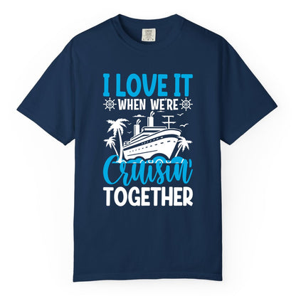 Cruising Together Shirt - Family Cruise Vacation Apparel for Groups (Comfort Color) in Navy - Cruisin Together Shirt - Cruise Ship Palm Trees Nautical Group Tee