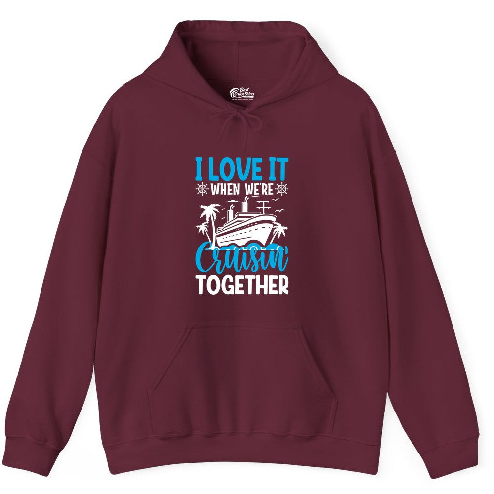 Cruising Together Shirt - Family Cruise Vacation Apparel for Groups (Hoodie) in Maroon - Cruisin Together Shirt - Cruise Ship Palm Trees Nautical Group Tee