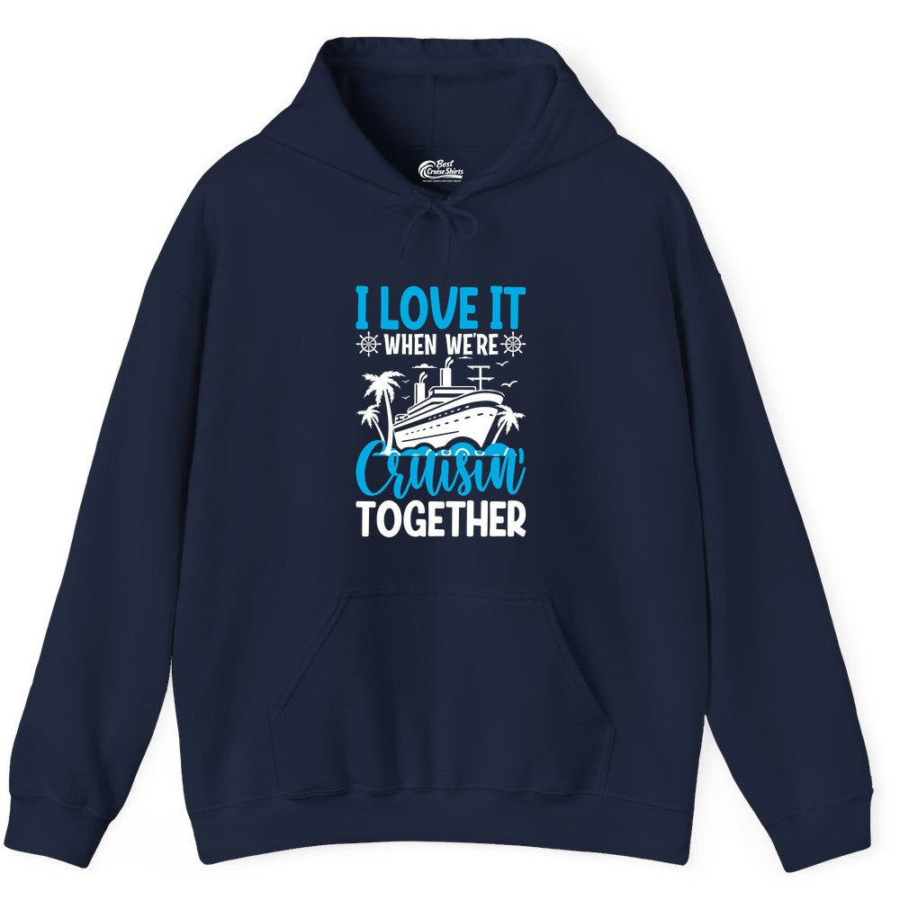 Cruising Together Shirt - Family Cruise Vacation Apparel for Groups (Hoodie) in Navy - Cruisin Together Shirt - Cruise Ship Palm Trees Nautical Group Tee
