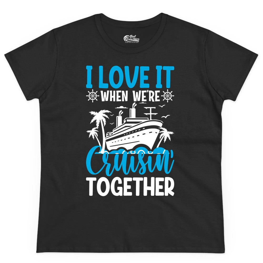 Cruising Together Shirt - Family Cruise Vacation Apparel for Groups (Ladies Tee) in Black - Cruisin Together Shirt - Cruise Ship Palm Trees Nautical Group Tee