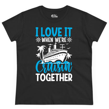 Cruising Together Shirt - Family Cruise Vacation Apparel for Groups (Ladies Tee) in Black - Cruisin Together Shirt - Cruise Ship Palm Trees Nautical Group Tee