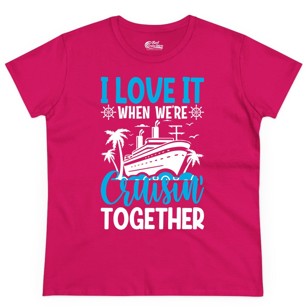 Cruising Together Shirt - Family Cruise Vacation Apparel for Groups (Ladies Tee) in Heliconia - Cruisin Together Shirt - Cruise Ship Palm Trees Nautical Group Tee