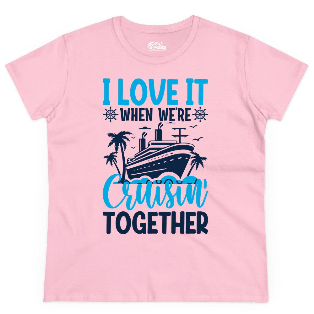 Cruising Together Shirt - Family Cruise Vacation Apparel for Groups (Ladies Tee) in Light Pink - Cruisin Together Shirt - Cruise Ship Palm Trees Nautical Group Tee