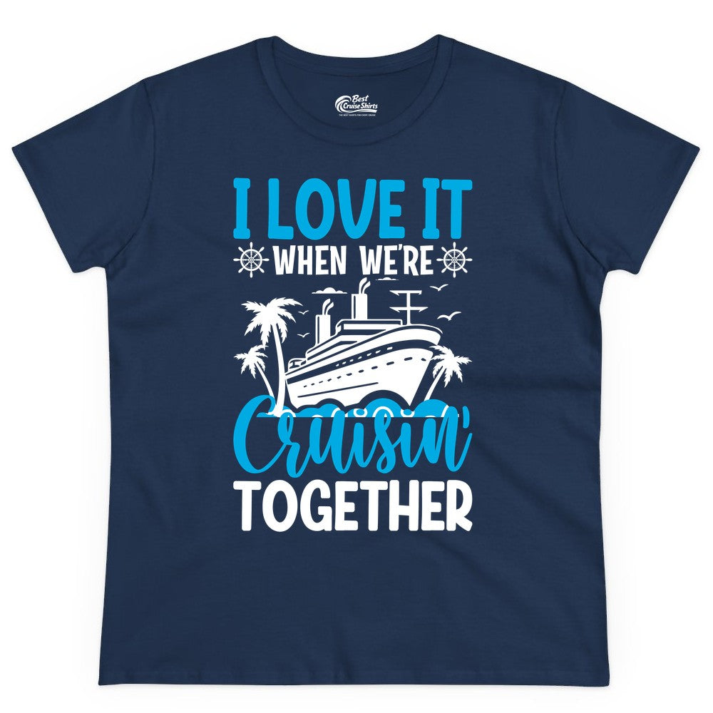 Cruising Together Shirt - Family Cruise Vacation Apparel for Groups (Ladies Tee) in Navy - Cruisin Together Shirt - Cruise Ship Palm Trees Nautical Group Tee
