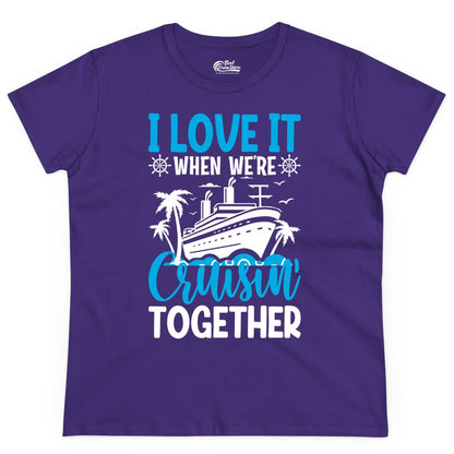 Cruising Together Shirt - Family Cruise Vacation Apparel for Groups (Ladies Tee) in Purple - Cruisin Together Shirt - Cruise Ship Palm Trees Nautical Group Tee
