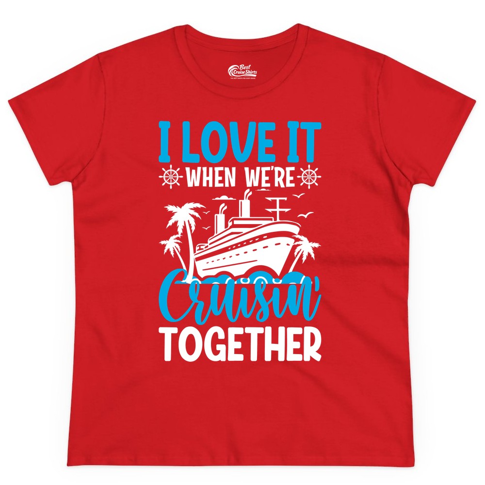 Cruising Together Shirt - Family Cruise Vacation Apparel for Groups (Ladies Tee) in Red - Cruisin Together Shirt - Cruise Ship Palm Trees Nautical Group Tee