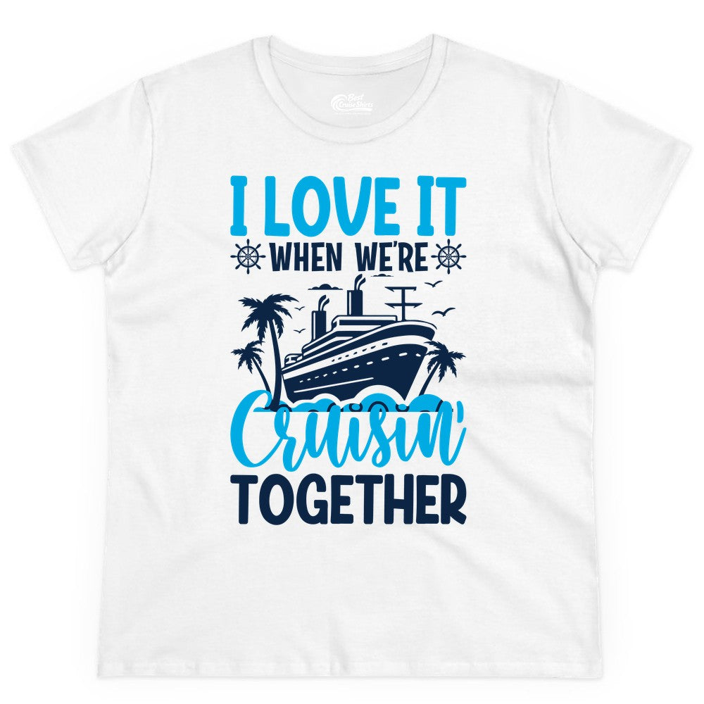 Cruising Together Shirt - Family Cruise Vacation Apparel for Groups (Ladies Tee) in White - Cruisin Together Shirt - Cruise Ship Palm Trees Nautical Group Tee