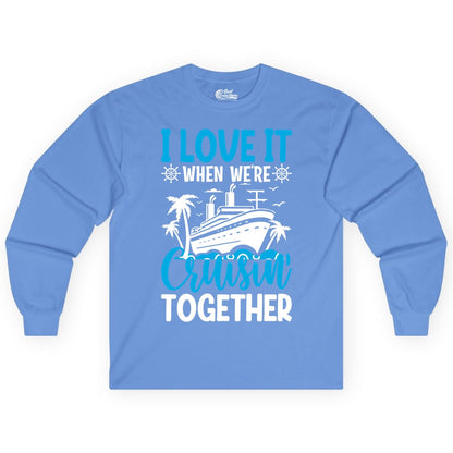 Cruising Together Shirt - Family Cruise Vacation Apparel for Groups (Long Sleeve) in Carolina Blue - Cruisin Together Shirt - Cruise Ship Palm Trees Nautical Group Tee