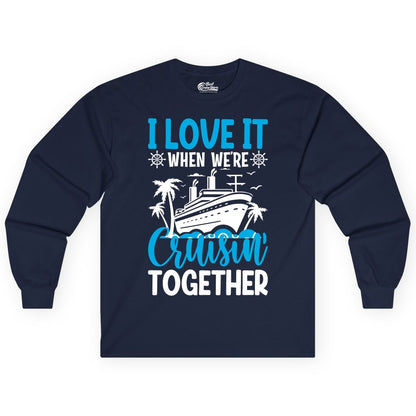 Cruising Together Shirt - Family Cruise Vacation Apparel for Groups (Long Sleeve) in Navy - Cruisin Together Shirt - Cruise Ship Palm Trees Nautical Group Tee