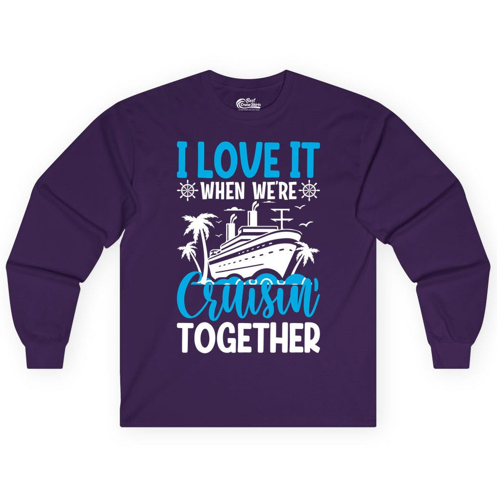 Cruising Together Shirt - Family Cruise Vacation Apparel for Groups (Long Sleeve) in Purple - Cruisin Together Shirt - Cruise Ship Palm Trees Nautical Group Tee