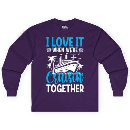 Cruising Together Shirt - Family Cruise Vacation Apparel for Groups (Long Sleeve) in Purple - Cruisin Together Shirt - Cruise Ship Palm Trees Nautical Group Tee