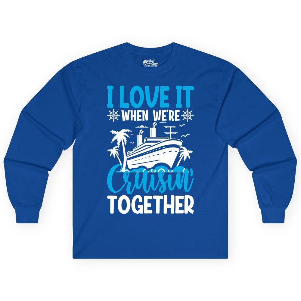 Cruising Together Shirt - Family Cruise Vacation Apparel for Groups (Long Sleeve) in Royal - Cruisin Together Shirt - Cruise Ship Palm Trees Nautical Group Tee