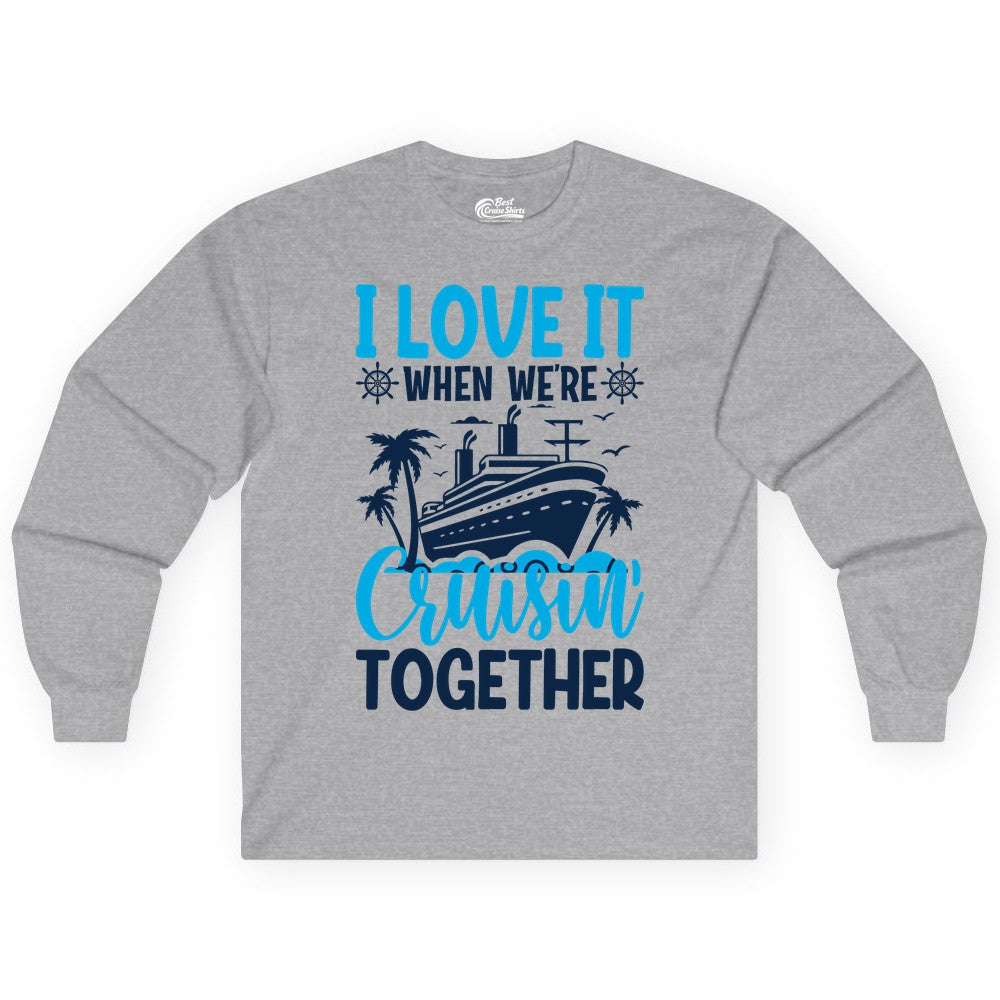 Cruising Together Shirt - Family Cruise Vacation Apparel for Groups (Long Sleeve) in Sport Grey - Cruisin Together Shirt - Cruise Ship Palm Trees Nautical Group Tee