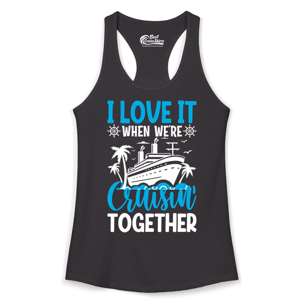 Cruising Together Shirt - Family Cruise Vacation Apparel for Groups (Ladies Tank) in Black - Cruisin Together Shirt - Cruise Ship Palm Trees Nautical Group Tee