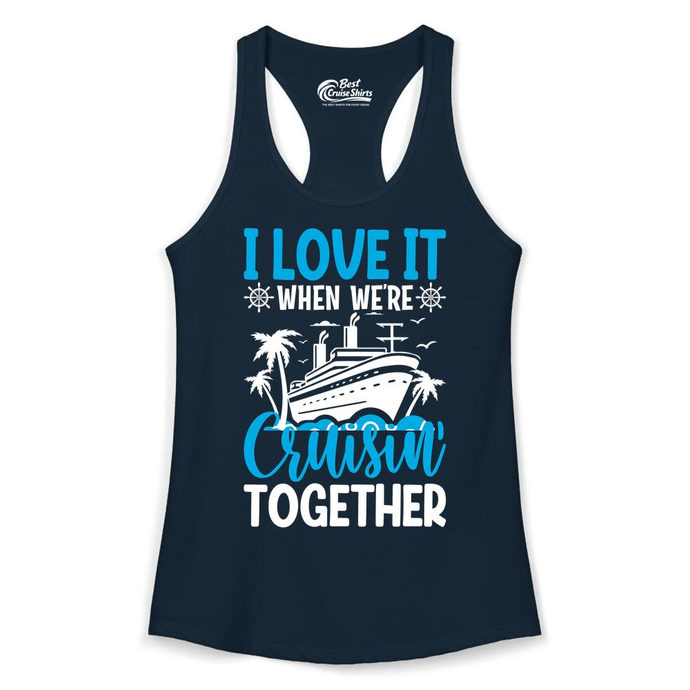 Cruising Together Shirt - Family Cruise Vacation Apparel for Groups (Ladies Tank) in Solid Midnight Navy - Cruisin Together Shirt - Cruise Ship Palm Trees Nautical Group Tee