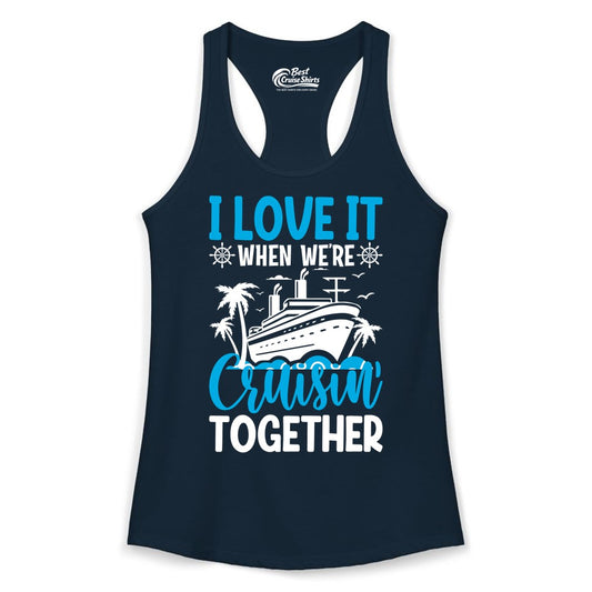 Cruising Together Shirt - Family Cruise Vacation Apparel for Groups (Ladies Tank) in Solid Midnight Navy - Cruisin Together Shirt - Cruise Ship Palm Trees Nautical Group Tee