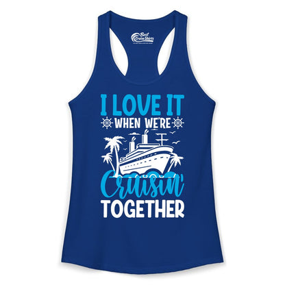 Cruising Together Shirt - Family Cruise Vacation Apparel for Groups (Ladies Tank) in Solid Royal - Cruisin Together Shirt - Cruise Ship Palm Trees Nautical Group Tee