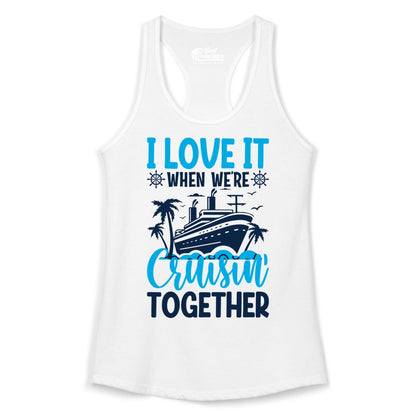 Cruising Together Shirt - Family Cruise Vacation Apparel for Groups (Ladies Tank) in White - Cruisin Together Shirt - Cruise Ship Palm Trees Nautical Group Tee
