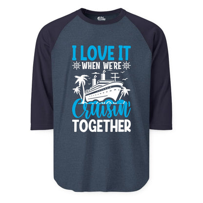 Cruising Together Shirt - Family Cruise Vacation Apparel for Groups (Raglan) in Heather DenimNavy - Cruisin Together Shirt - Cruise Ship Palm Trees Nautical Group Tee