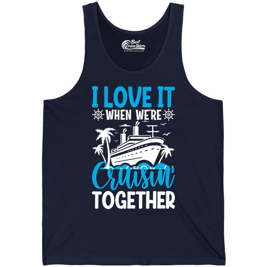 Cruising Together Shirt - Family Cruise Vacation Apparel for Groups (Tank Top) in Navy - Cruisin Together Shirt - Cruise Ship Palm Trees Nautical Group Tee