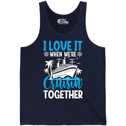 Cruising Together Shirt - Family Cruise Vacation Apparel for Groups (Tank Top) in Navy - Cruisin Together Shirt - Cruise Ship Palm Trees Nautical Group Tee